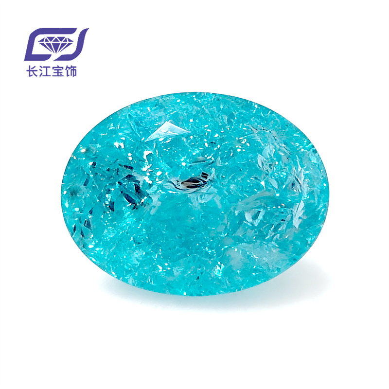 Lab grown Paraiba Neon Blue Ice Crack Oval