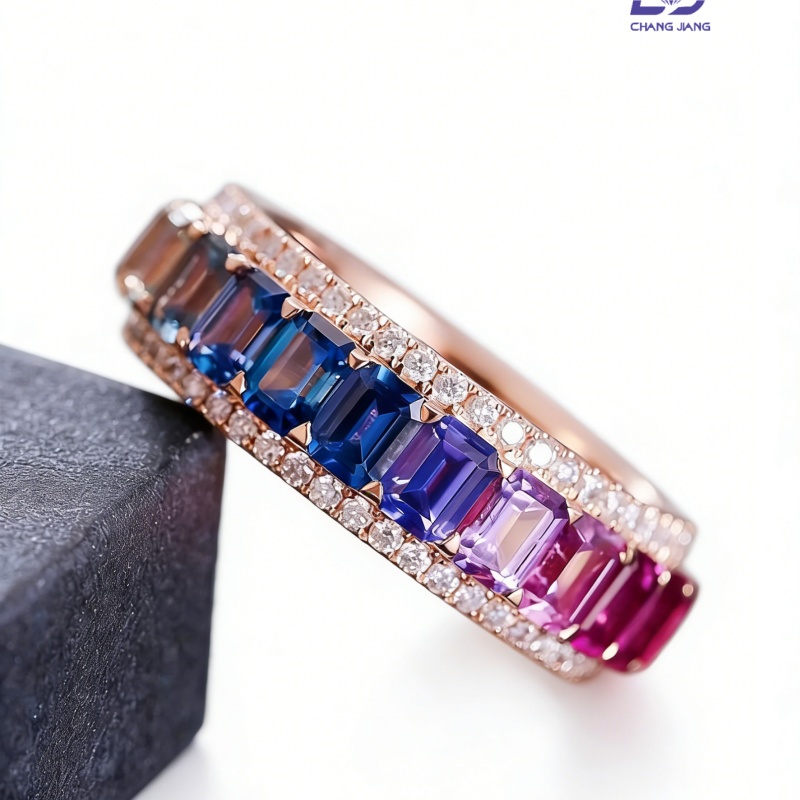 New Design Rainbow Sapphire Russian-Color wedding Ring