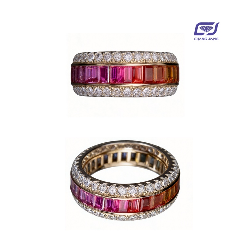 New Design Rainbow Sapphire Russian-Color wedding Ring