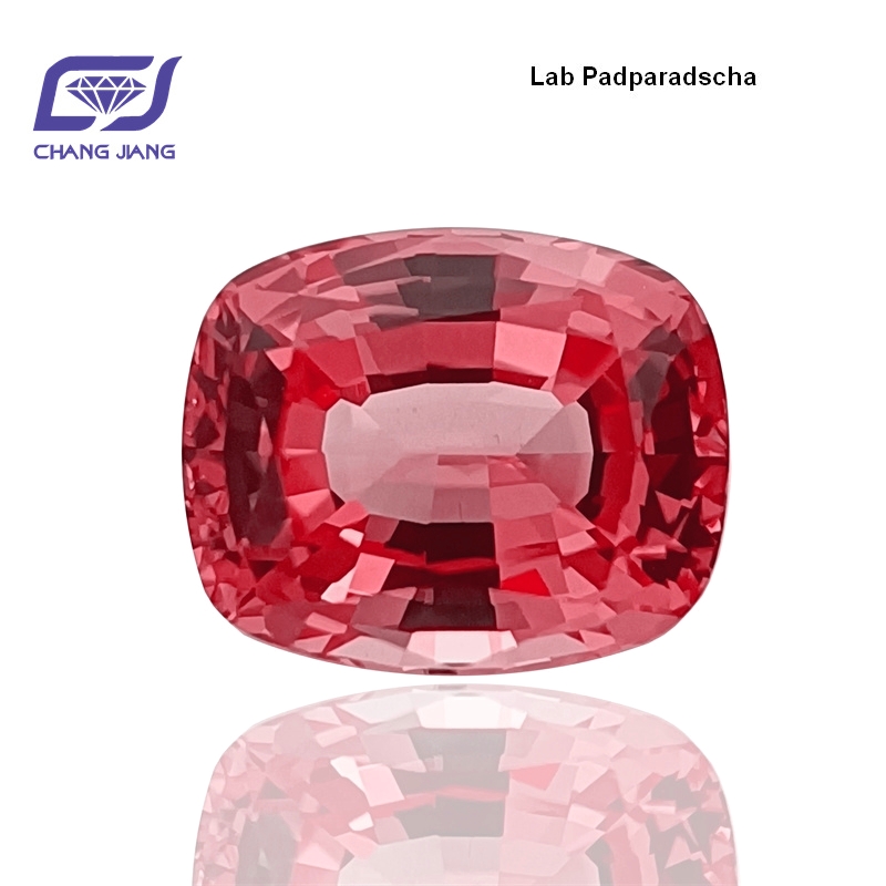 Lab grown Padparadscha-Baguette Cushion