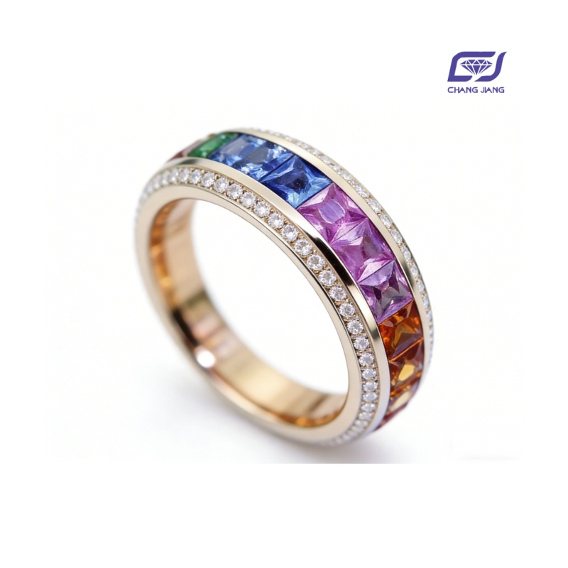 New Design Rainbow Sapphire Russian-Color wedding Ring