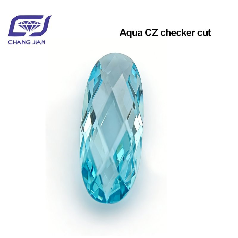 AQUA CZ Oval Checker Cut