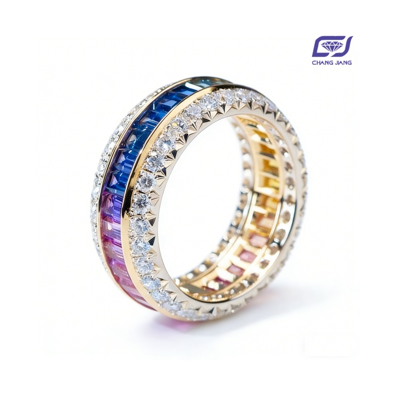New Design Rainbow Sapphire Russian-Color wedding Ring
