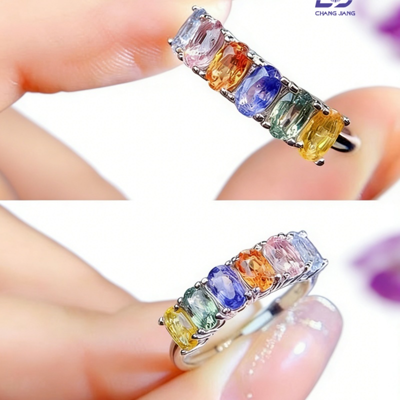 New Design Rainbow Sapphire Russian-Color wedding Ring