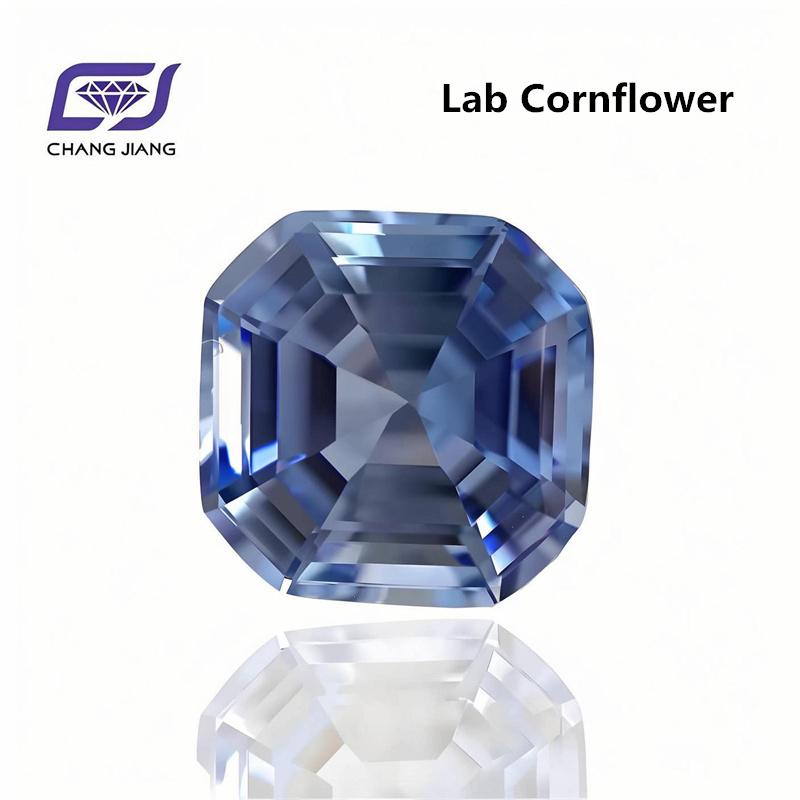 Lab grown Sapphire -Asscher,cornflower