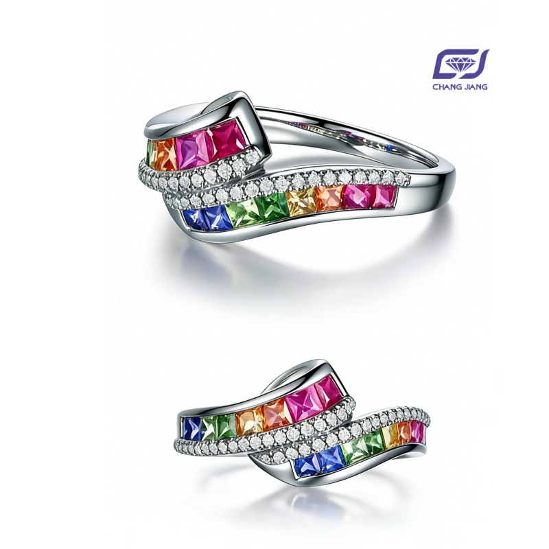 New Design Rainbow Sapphire Russian-Color wedding Ring